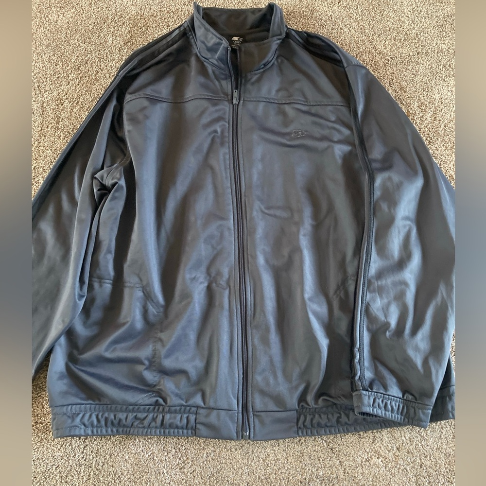 Vtg Starter Jacket Mens 3XL Black Grey  Long Sleeve Full Zip Outdoor Running